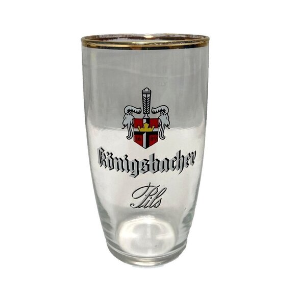 Konigsbacher Pils Pilsner German Beer Glass 4.5" Gold Rim 0.2L Rastal Germany - Picture 1 of 9